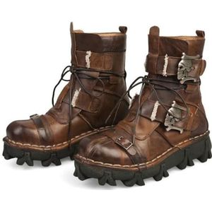 Waterdichte Leren Heren Motorlaarzen, Dikke Zolen Gesp Rijlaarzen, Gotische Doodskop Punker Middenkalf Cowboylaarzen (Color : Brown Cashmere A, Size : 43 EU)