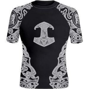 Vintage Viking Battle Axe T-shirt – Noordse 3D Thor's Hammer Tattoo Print Heren Casual Harajuku Ronde Hals Korte Mouw – Pagan Summer Beach Party Sneldrogende Top (Color : Viking 3, Size : L)