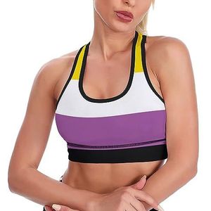 Niet-binaire Pride Gemeenschap Vlag Ademend Sport BH's voor Vrouwen Draadloze Workout Yoga Vest Ondergoed Racerback Crop Tank Top 2XL