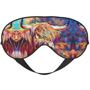Highland Cow Printing Soft Eye Masker, Dubbelzijdige Zachte Oogdekking voor Slaap, Reizen, Yoga, Verstelbare Riem, Blokkeert Licht