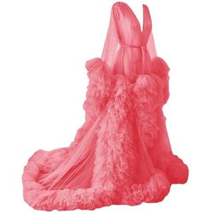 Tule gewaad zwangerschapsjurken voor fotoshoot lange bruiloft bruids zwangere kamerjassen grote maat, Koraal, 32