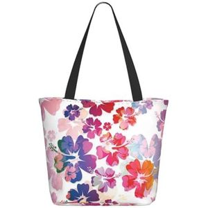OPSREY Lente Daisy Bloemen Gedrukt Tote Bag Shopping Bag Casual Schoudertas Opbergtas, Hawaiiaanse bloemenprint, Eén maat