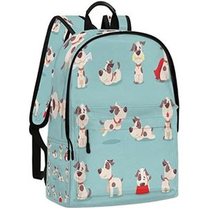 OKCELL 17 Inch Lederen rugzak voor school kinderen rugzak Vrouwen heren rugzakken, Blauwe Cartoon Kleine Honden, 17 Inch