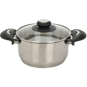 Roestvrijstalen kookpan met glazen deksel, 2,1 l / 18 x 14 cm, universele kookpan met handgrepen, pan voor pasta, soepen, sauzen, aardappelen voor alle warmtebronnen, vaatwasmachinebestendig