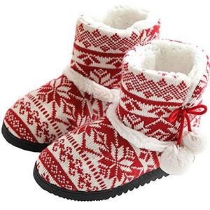 tqgold® Pantoffels voor dames en meisjes, huislaarzen, winterpantoffels, huisschoenen, huisschoenen, bontwarme slippers, rood, 37/38 EU