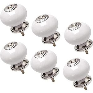 Keramische Knoppen Vintage Kastknoppen, 6 stuks ladeknoppen ronde ladeknop trekgreep meubeldeur kledingkast kast kledingkast dressoir, wit (40x31mm) (wit)(Color:White)