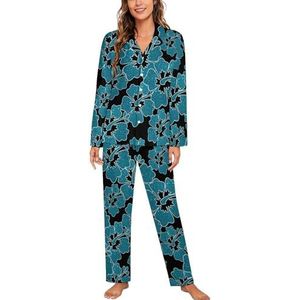 Glitter Hibiscus Lange Mouw Pyjama Sets Voor Vrouwen Klassieke Nachtkleding Nachtkleding Zachte Pjs Lounge Sets