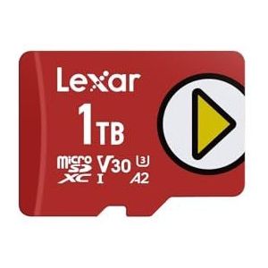 Lexar Play Micro SD kaart 1TB, MicroSDXC UHS-I, tot 205 MB/s lezen, 140 MB/s schrijven, klasse 10, U3, V30, A2, 4K video, hoge snelheidskaart voor switch/draagbare game-apparaten/smartphone