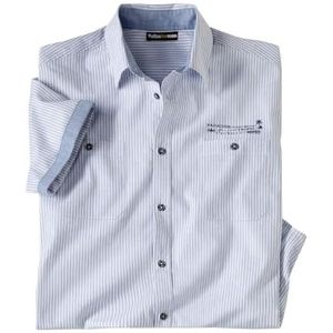 ATLAS FOR MEN - Licht herenhemd - korte mouwen - zomerhemd - verkrijgbaar in grote maten van M tot 5XL, Wit Gestreept, XXL