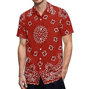Rode Bandana Patroon Heren Hawaiiaanse Shirts Korte Mouw Casual Shirt Button Down Vakantie Strand Shirts 4XL