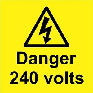 Indigos UG - Stickers - Veiligheid - Waarschuwing - Danger 240 volts sticker [PACK OF 15] teken - s 50 mm x 50 mm - sticker voor kantoor, bedrijf, school, hotel, werkbescherming