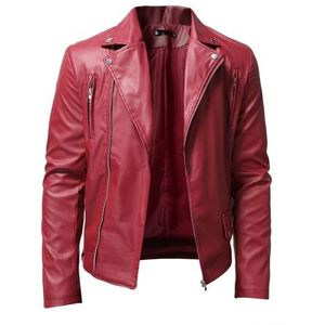 Heren PU kunstleer motorjas bomberjack heren leren jas lente en herfst winter blazer revers PU kunstleer pak jassen motorjas casual biker stijl jas punk jas, A-rood, S