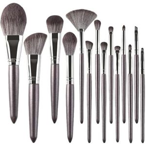Nieuwe 14pcs Koffie Grijze Make-upborstel, Volledige Set van Schoonheidshulpmiddelen, Zachte Beginner Make-up Borstel