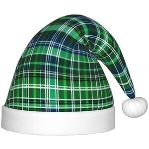 ZISHAK Blauwe en groene Schotse Tartan Feestelijke Pluche Kerstmuts Voor Kinderen-Levendige & Duurzame Vakantie Decoratieve Hoed