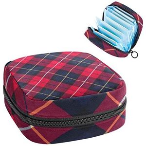 Rode Plaid,Periode Pouch Draagbaar,Tampon Opbergtas,Tampon Houder voor Portemonnee Vrouwelijke Product Organizer, Meerkleurig, 4.7x6.6x6.6 in/12x17x17 cm