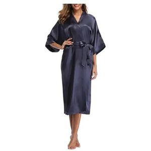LHSJYG Damesgewaden dames satijn lange bruiloft bruid bruidsmeisje gewaad Feminino Badjas Grote maat sexy badjas (diepblauw, 4XL)