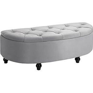 HOMCOM bank ottoman zitbank opbergdoos poef met opbergruimte open deksel voor slaapkamer velvet touch rubber hout grijs 120 x 46 x 42 cm