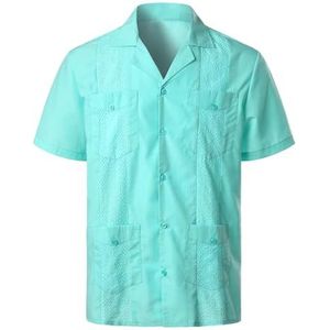 UBOHUZ Heren shirt met korte mouwen pure kleur herenoverhemden meerdere zakken revers korte mouwen vest zomer dunne tops mannelijk shirt met enkele rij knopen voor vrije tijd, Lichtblauw, 4XL