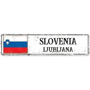 Slovenië vlag aangepast straatbord hoofdstad Slovenië metalen bord stad souvenir metalen bord land souvenir vintage rustieke muurkunst grappig cadeau voor buitenlandse vriend, buurman 30 x 7,6 cm