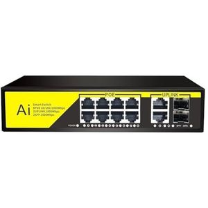 SOEWGAIJI Poe Switch 52V Ethernet Switch 100Mbps/1000Mbps Ethernet Netwerk 6/12 poorten 802.3 AF/at (Kleur: Zwart-12 poort)