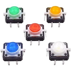 5 Stuks 12 x 12 mm LED Micro DIP Tactiele Tactiele Verlichte Knop Schakelaar Plastic Reset Momenteel Rood Geel Groen Blauw Wit (Kleur: 5 stuks Groen)