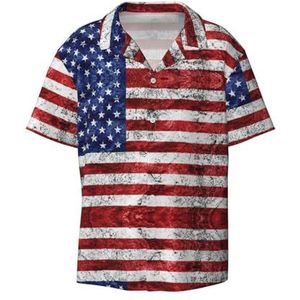 EdWal Amerikaanse Vlag Onafhankelijkheid Vier Juli Print Heren Korte Mouw Button Down Shirts Casual Losse Fit Zomer Strand Shirts Heren Jurk Shirts, Zwart, XXL