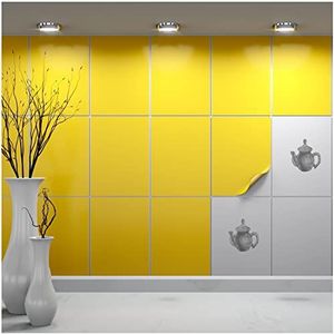 FoLIESEN - Tegelstickers 15x20 cm | Zelfklevende tegelfolie voor badkamer. keuken en toilet I Krasbestendig en verwijderbaar | 15 sticker tiles. geel glans
