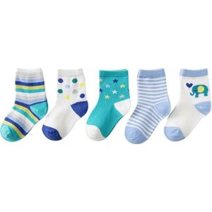 Flower Stripe 5-pack elastische antislip crew sokken voor kinderen, sokken voor peuters binnen en buiten gebruik, Small, Katoen, geen edelsteen