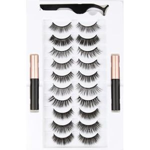 UAMOU 3/5/10pairs Magnetische Wimpers 3D nertsen Wimpers Langdurige Magneet Vloeibare Eyeliner & Pincet Set Natuurlijke valse Wimper Make-Up Kit Cheerfully (Color : 6D-10)
