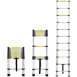 Froadp 320cm Aluminium Telescopische Ladders Multifunctionele Leunladder Telescoopladder met 11 Trappen Scheve Ladder Gevouwen Hoogte 81cm Antislip Uitbreidbaar Ladder Laadvermogen 150KG (Zilver)