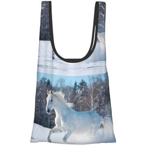 ButxeT Boodschappentassen, herbruikbare boodschappentassen Opvouwbare draagtassen, grote wasbare draagtas, wit paard in de winter, zoals afgebeeld, Eén maat