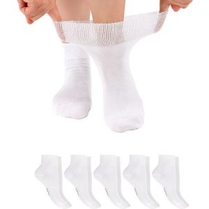 Footstar Klassieke gezondheidssokken voor dames en heren, korte schacht, 6 paar, naadloze diabetici-sokken, 6 paar wit (korte sokken), 43/46 EU