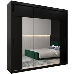 MEBLE KRYSPOL Tokyo 2 250 slaapkamerkast met DRIE schuifdeuren, spiegel, kledingroede en planken - 250x240x62cm - mat zwart met verlengstuk