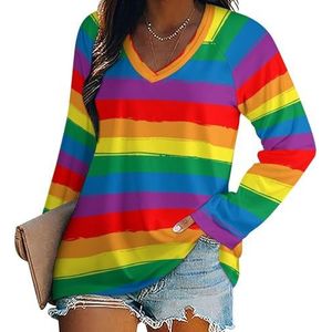 Graffiti Rainbow LGBT Gay Pride Dames V-hals Shirt Lange Mouw Tops Casual Loose Fit Blouses