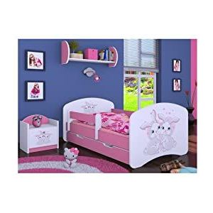 HB Kinderbed met matras en bedlade, verschillende varianten, meisjes, roze, (160 x 80 cm, verliefde konijnen)