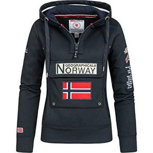 Geographical Norway GYMCLASS - Vrouwen Sweatshirt Hoody And Pockets Kangaroo Vrouwen Sweatshirt Lange Mouwen Sweater Winter Comfort - Hoodie Jacket Tops Sport Katoen (NAVY M - MAAT 2)