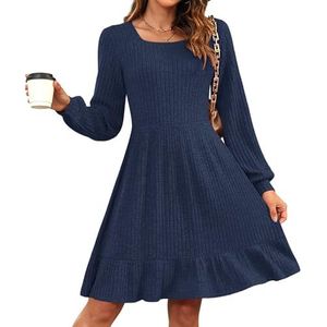 AUSELILY Winter Jumper Jurk voor Vrouwen UK Gebreide Elegante Jurk Herfst Lange Mouw Trui Hoge Taille Jurken, Donkerblauw, S