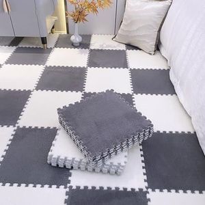 Zeyeo 50 Stuks 12 Inch Pluche In Elkaar Grijpende Zachte Schuimpuzzel Tapijtvierkanten - Tegels Voor De Woonkamer(Grey+beige)