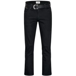 Wrangler Texas heren stretchjeans Regular Fit Authentic Straight in verschillende wassingen met riem in zwart of bruin, Black Overdye + zwarte riem, 50W / 34L