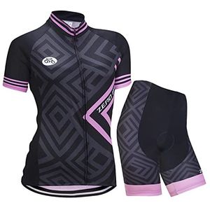 Vrouwen Fietsen Fietsen Ademend Sneldrogende Jerseys Set, Jersey Cycle Korte Mouw Jas + 3D Kussen Gestoffeerde Strakke Shorts Broek