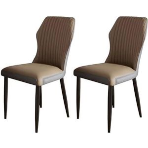 Meal Chairs Eetkamerstoel set van 2, PU-leer gestoffeerde armloze stoel, eetkamerstoel met hoge rugleuning for thuis keuken slaapkamer woonkamer(Brown)