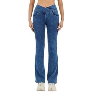 Gyios Leggings For Women Uk Yoga Fitness Flare Pants, Cross High Waist Design, High Elasticity And Hip Lifting, Suitable For Exercise-medium Blue-m