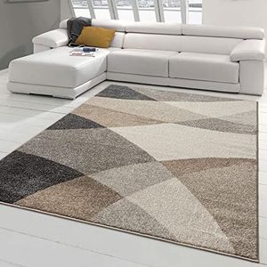 Modern woonkamertapijt met abstract patroon, onderhoudsvriendelijk, grijs/beige, afmetingen 160 x 220 cm