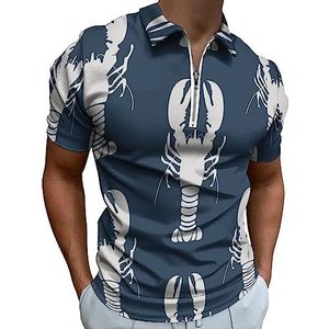 Retro Marine met Kreeften Polo Shirt voor Mannen Casual Rits Kraag T-shirts Golf Tops Slim Fit