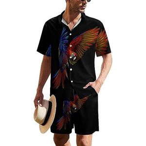 Flying Macaw Parrot Hawaïaans pak voor heren, set van 2 stuks, strandoutfit, shirt en korte broek, bijpassende set