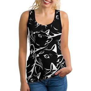 Kat gezicht op zwarte lichtgewicht tanktop voor vrouwen mouwloze workout tops yoga racerback running shirts 2XL