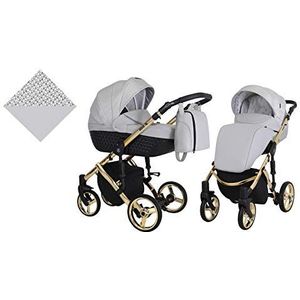 KUNERT Kinderwagen TIARO PREMIUM sportwagen babywagen autostoel babyzitje complete set kinderwagen set 2 in 1 (grijs, framekleur: goud, 2-in-1)