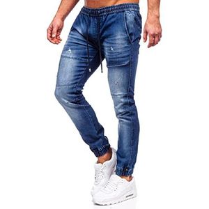 BOLF Heren Jeans Jogger Denim Style Sweatbroek Jogg Used Look Jeanspants Destroyed Vrije Tijd Casual Stijl Slim 6F6 Smalle Leg [6F6], Donkerblauw_mp0078bs, L