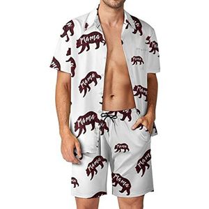 Mama Bear Plaid Hawaiiaanse bijpassende set voor heren, 2-delige outfits, button-down shirts en shorts voor strandvakantie