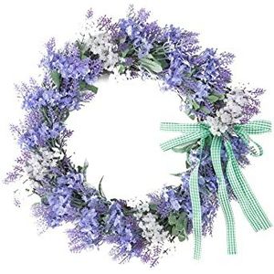BELUAPI 15,7 inch lavendelkrans voor voordeur, bloesem lavendel bloem slinger plastic lavendelkrans met strik, nepbloemen lentekrans voor binnen, buiten, muur, raam, feest, bruiloft decor